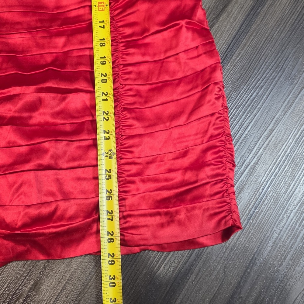 Express Red Strapless Mini Dress Size 6 Silk Ruched Bodycon Party Cocktail - Picture 8 of 11